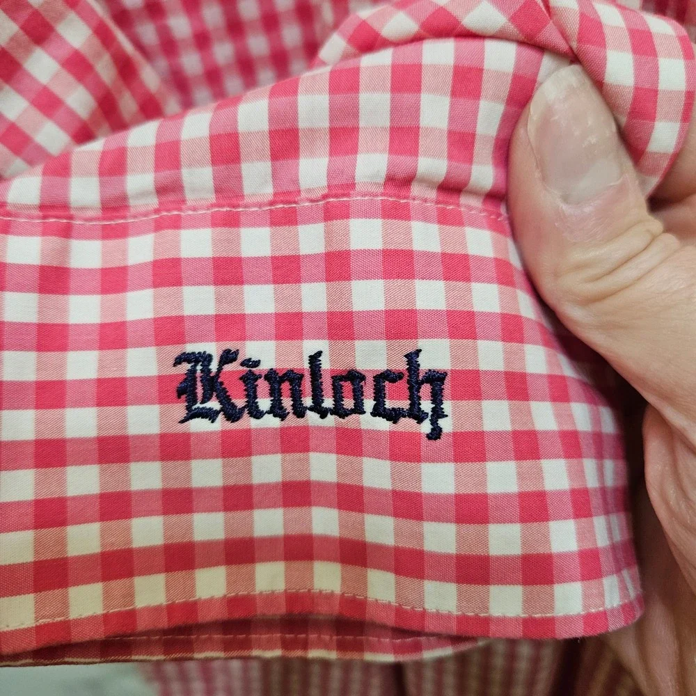 B. Draddy Kinloch Mens XL Pink/Rd Gingham Checkered Button Up Long‎ Sleeve Shirt